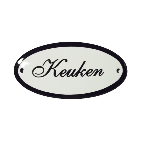 Emaille deurbordje met de tekst 'Keuken'.