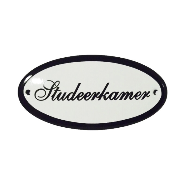 Emaille deurbordje met de tekst 'Studeerkamer'.