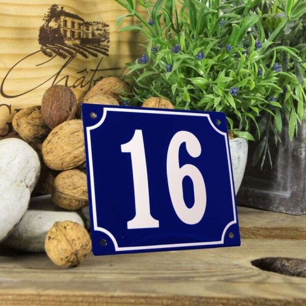 Huisnummerbord groot blauw nummer 16