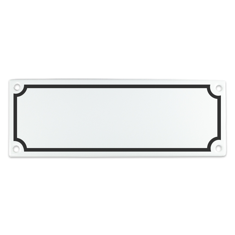 Emaille bord van 20 bij 7 cm met kader, eigen opdruk mogelijk.