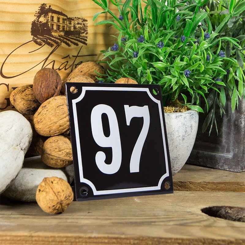 Emaille huisnummerbord 'zwart' klein nummer 97