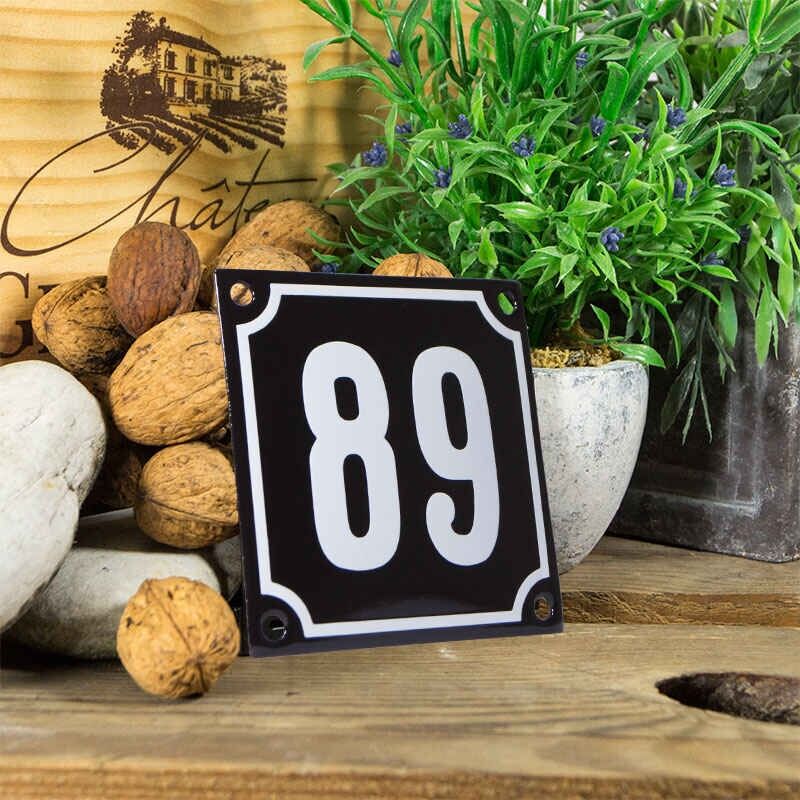 Emaille huisnummerbord 'zwart' klein nummer 89