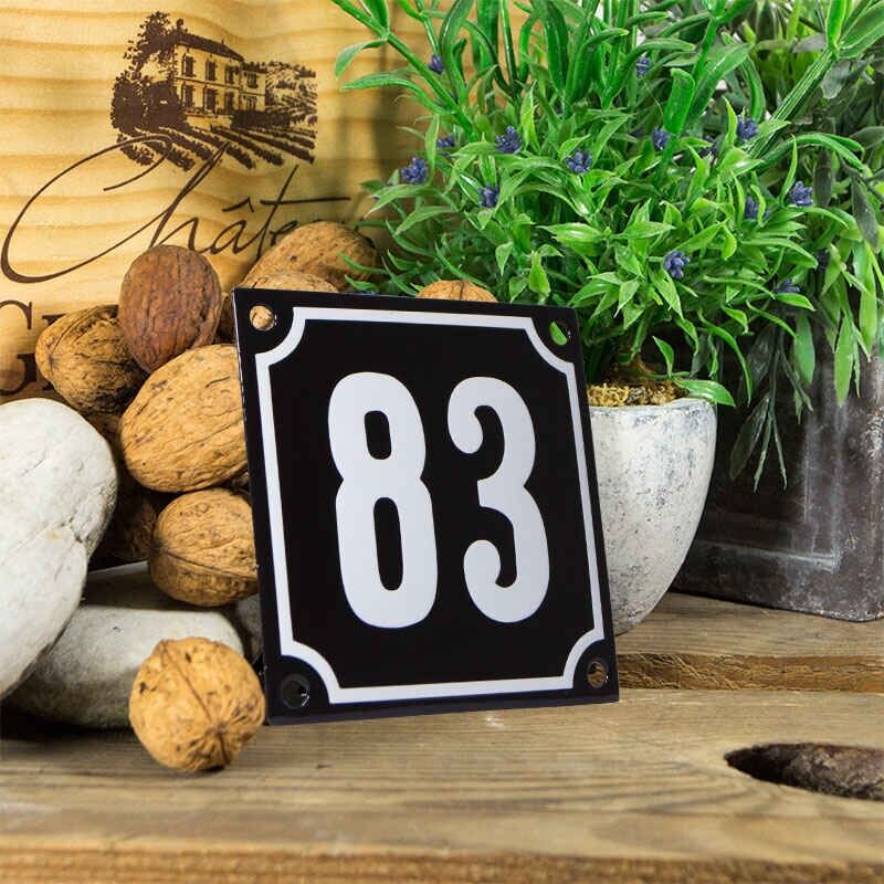 Emaille huisnummerbord 'zwart' klein nummer 83