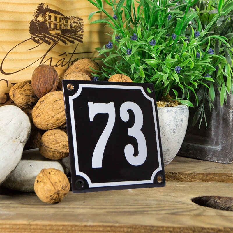 Emaille huisnummerbord 'zwart' klein nummer 73