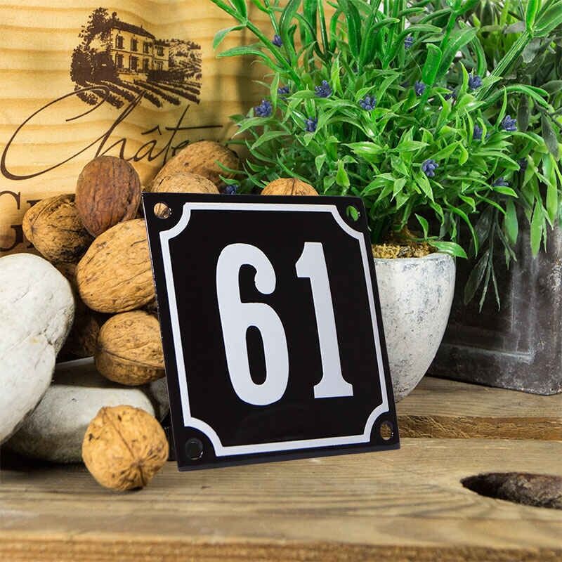 Emaille huisnummerbord 'zwart' klein nummer 61