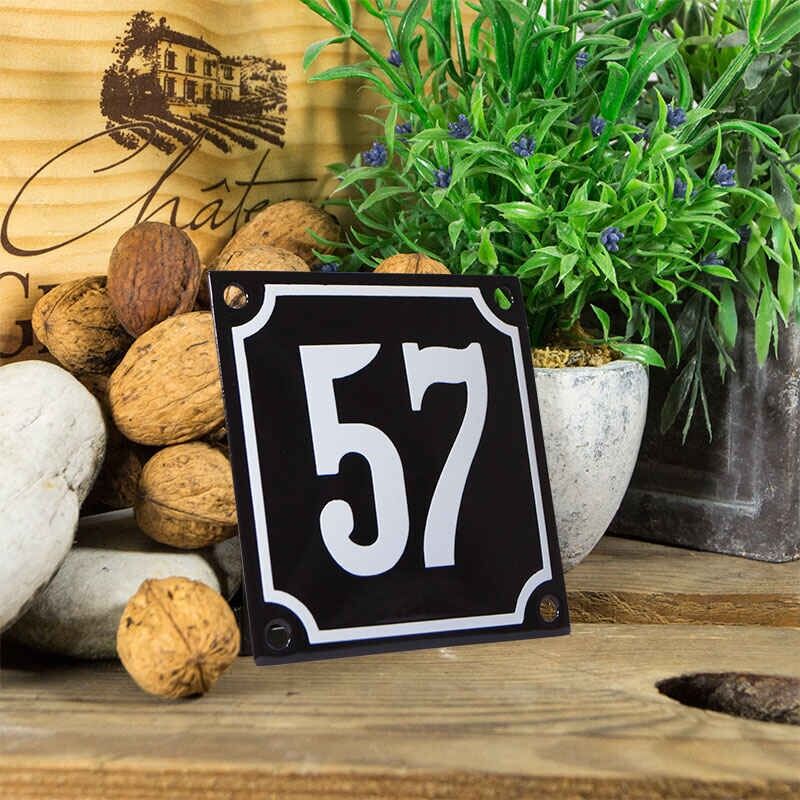Emaille huisnummerbord 'zwart' klein nummer 57