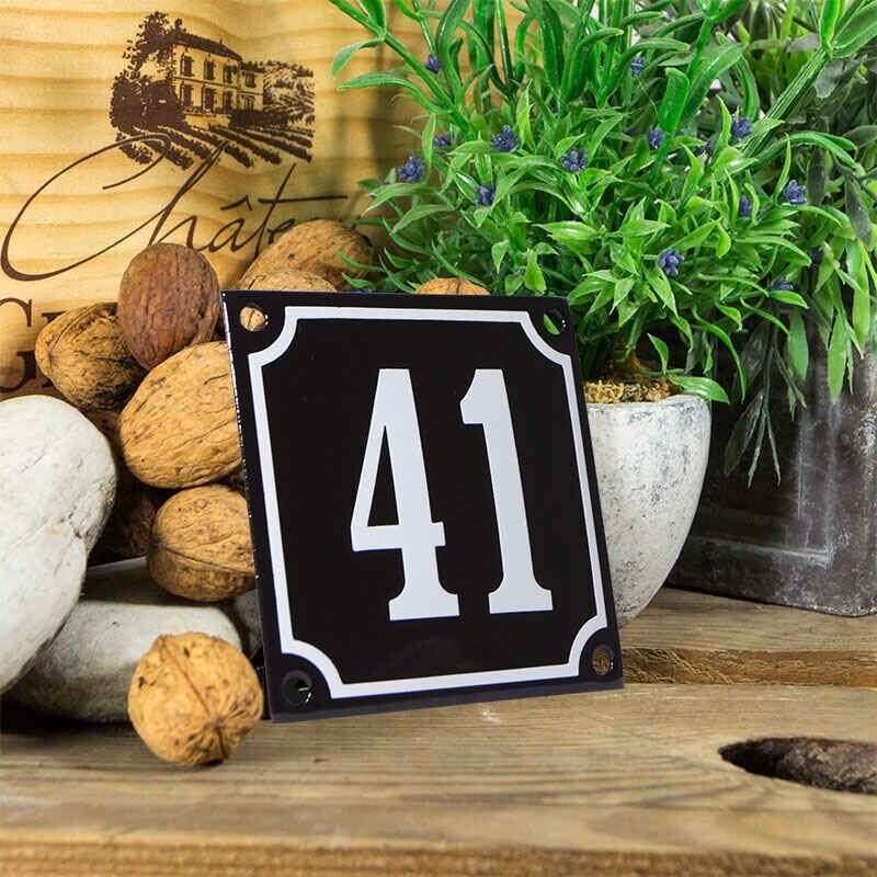 Emaille huisnummerbord 'zwart' klein nummer 41