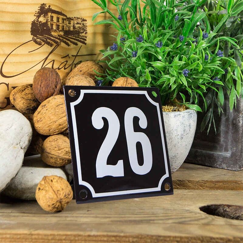 Emaille huisnummerbord 'zwart' klein nummer 26