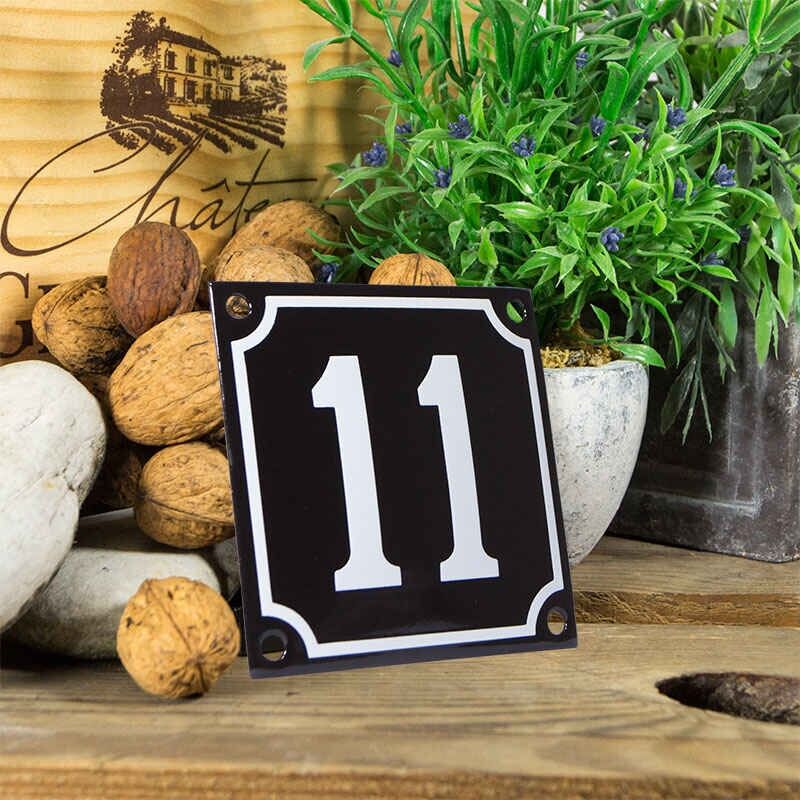 Emaille huisnummerbord 'zwart' klein nummer 11