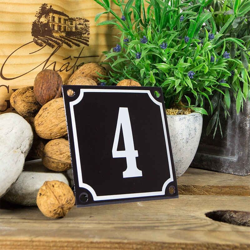 Emaille huisnummerbord 'zwart' klein nummer 4