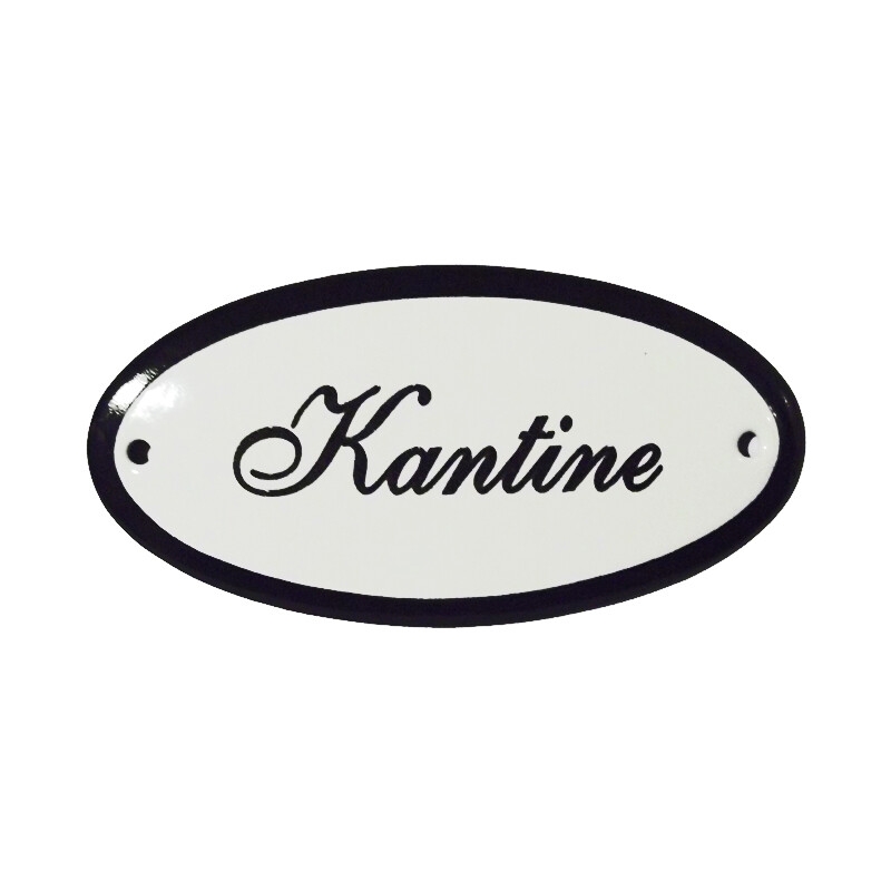 Emaille deurbordje met de tekst 'Kantine'.