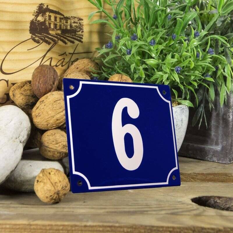 Huisnummerbord groot blauw nummer 6