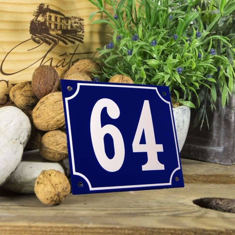 Huisnummerbord groot blauw nummer 64