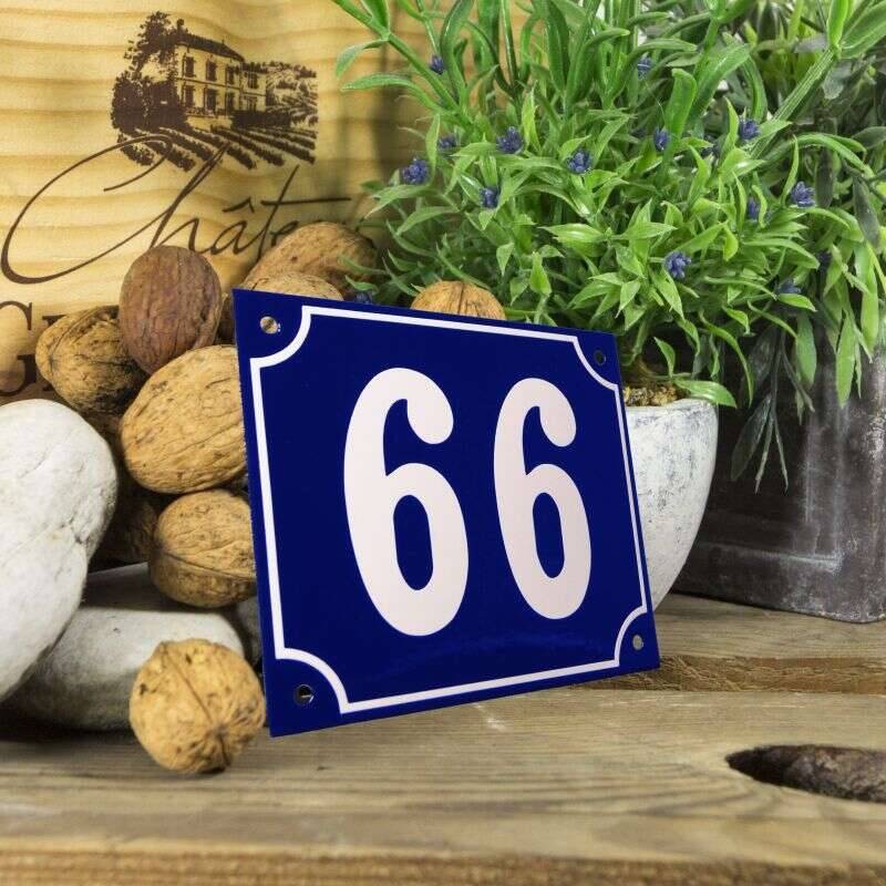 Huisnummerbord groot blauw nummer 66