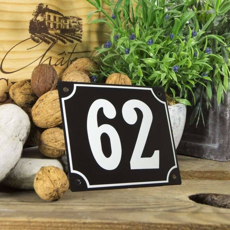 Huisnummerbord groot zwart nummer 62