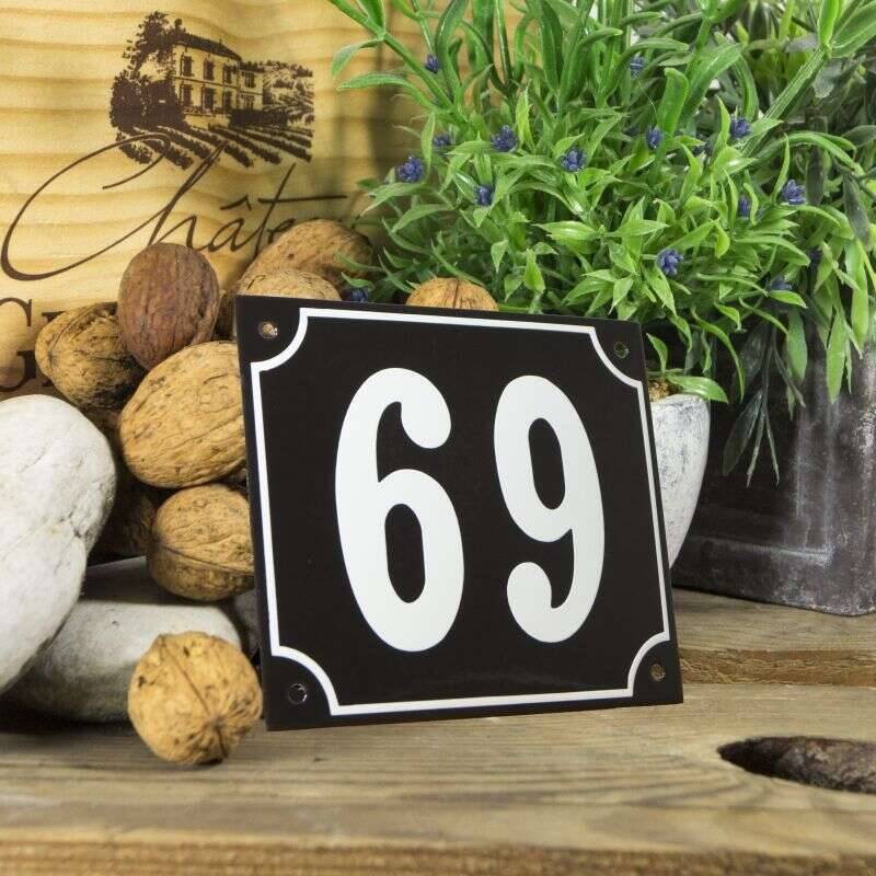 Huisnummerbord groot zwart nummer 69