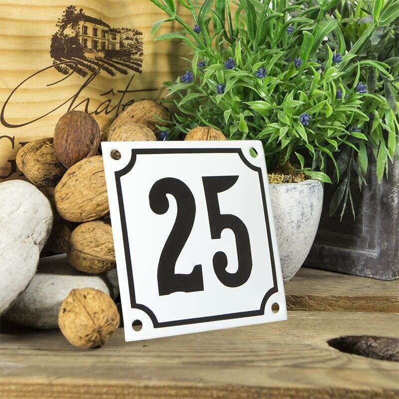 Huisnummerbord wit klein 10x10 cm nummer 25