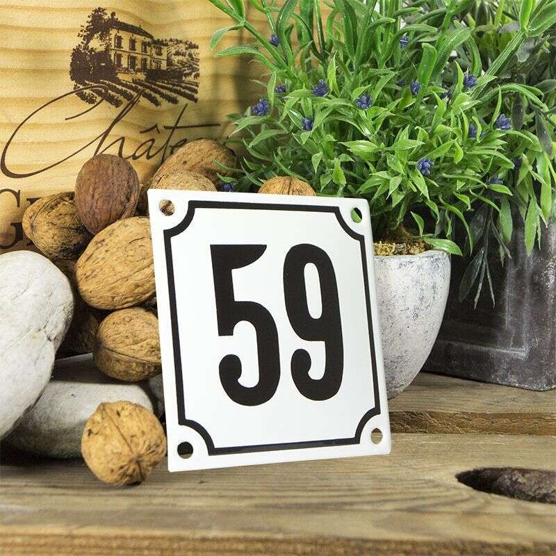 Huisnummerbord wit klein 10x10 cm nummer 59