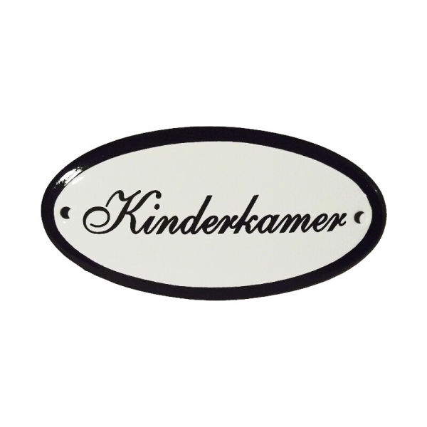 Emaille deurbordje met de tekst 'Kinderkamer'.