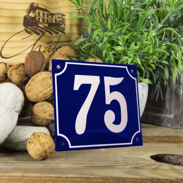 Huisnummerbord groot blauw nummer 75